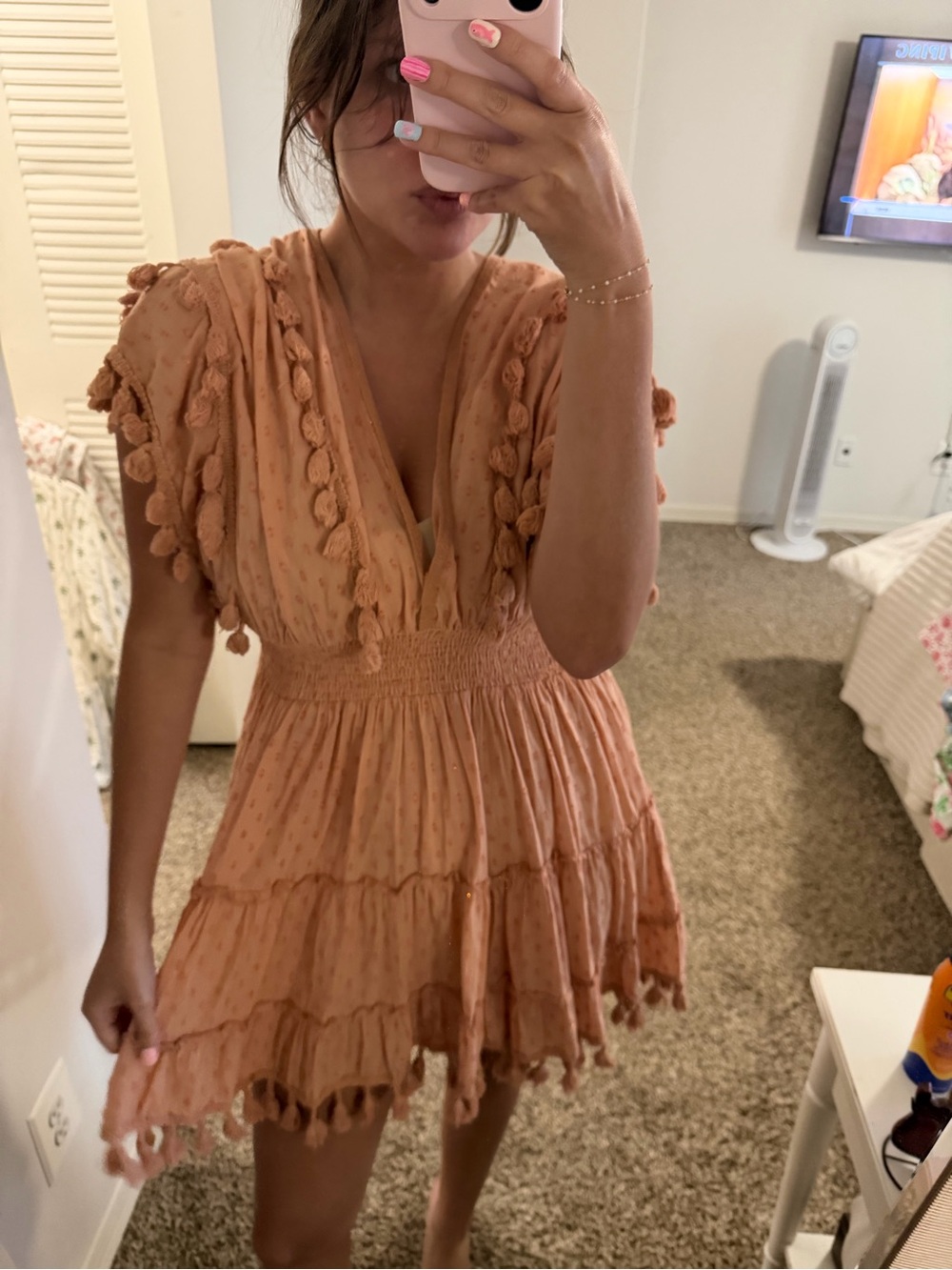Z&L Boho Tassel Tiered Mini Dress - Rust Pink - Picture 3 of 3